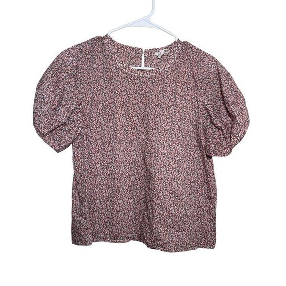 DRA Blouse Women's Small Floral Puff Sleeve Short Sleeve Cottage Boho Top - Picture 1 of 8